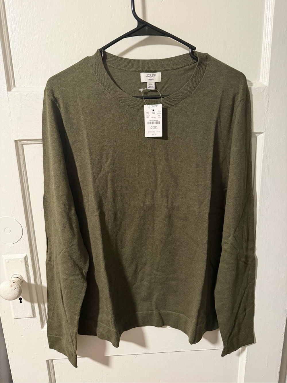 NWT J.Crew Factory Cotton Teddie Sweater Olive Green XXL Heather Elm